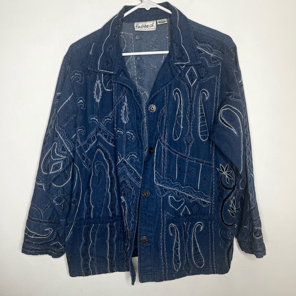 Flashback Blue Denim Button Down Jacket Large - image 1